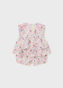 Little Girls Pink Floral Cotton Shorts Set - 1232
