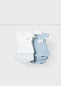 Baby Girls Blue Cotton Shorts Sets ( 4 Piece) - 1611