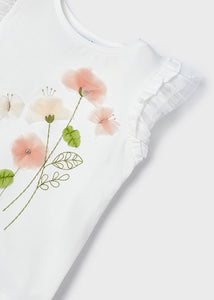 Girls Ivory Flower T-Shirt - 3079