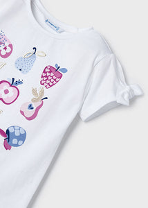 Girls White Fruit Print T-shirt - 3084