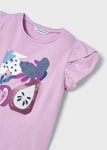 Girls Mauve Fruit Print T-Shirt - 3091