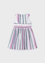 Girls White & Mauve Striped Linen Dress - 3925
