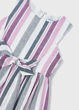 Girls White & Mauve Striped Linen Dress - 3925
