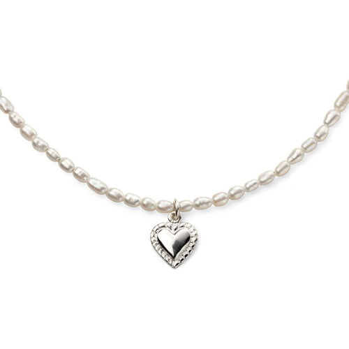 Fresh Water Rice Pearl Bracelet with Heart Charm