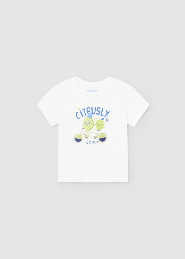 Little Boys White Fruit Print T-Shirt- 1026
