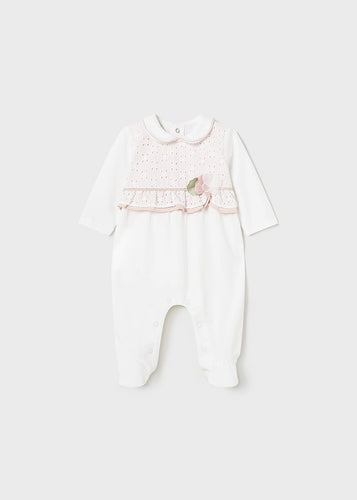 Baby Girls White & Pink Babygrow - 1705