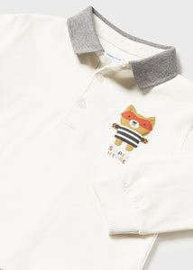 Boys Ivory Long Sleeved Polo Shirt -2172