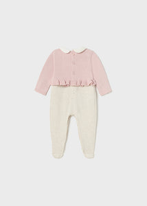 Baby Girls Pink & Beige Knitted Babygrow - 2661