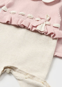Baby Girls Pink & Beige Knitted Babygrow - 2661