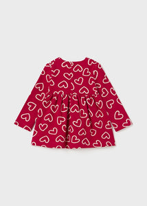 Girls Red Heart Print Dress - 2988