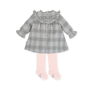 Baby Girls Grey Checked Dress Set - 6213