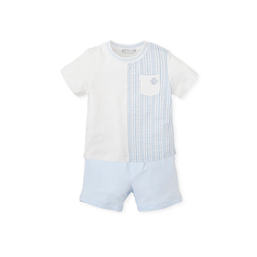 Little Boys Blue and White Shorts Set - 7712S24