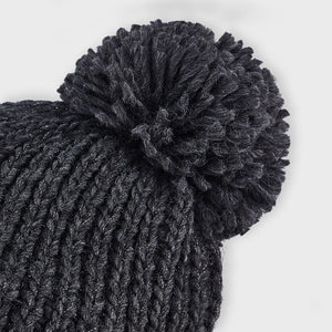 Grey Knitted Pom-pom Hat - 10903