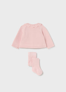 Baby Girls Pink Cardigan and Tights Set - 2394