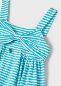 Girls Turquoise & White Stripe Dress - 3949