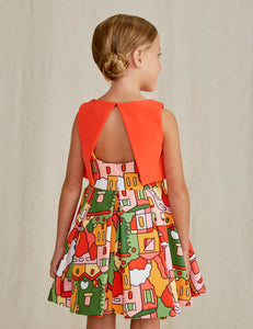 Girls Orange Crepe Dress - 5045