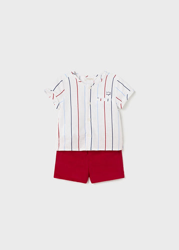 Baby Boys Red Linen Shorts Set - 1264