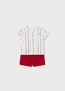 Baby Boys Red Linen Shorts Set - 1264