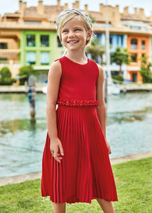 Girls Red Pleated Jumpsuit - 3843