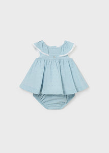 Baby Girls Blue Cotton Dress - 1805