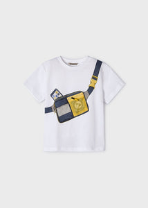 Boys White Bag Print T-Shirt - 3018