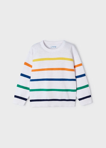 Boys White Striped Sweater - 3357