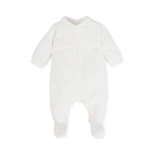 Ivory White Velour Babygrow - 6094