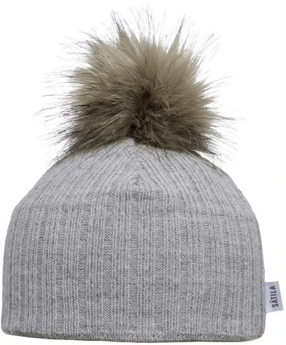Nora - Light Grey Faux Fur Pom-Pom Hat