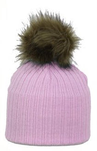 Nora - Pink Faux Fur Pom-Pom Hat