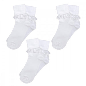 Sophie - White Frilly Lace Ankle Socks (3 pairs)