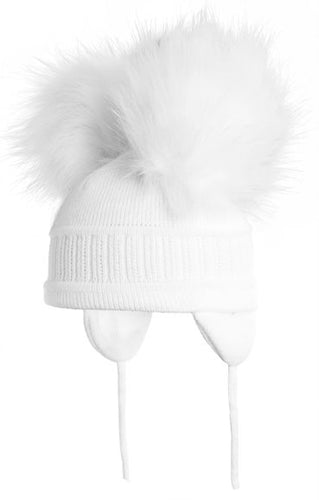 Tindra - White Double Faux Fur Pom-Pom Hat