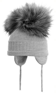 Tindra - Grey Double Faux Fur Pom-Pom Hat