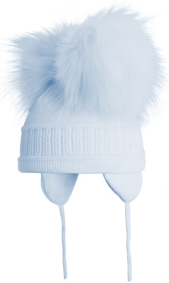 Tindra - Soft Blue Double Faux Fur Pom-Pom Hat